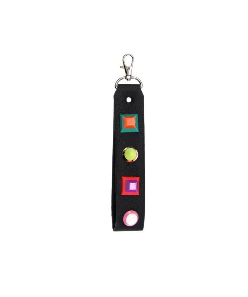 Sleutelhanger-Colour-Blocking-zwart-zwarte-sleutelhangers-neon-gekleurde-studs-Keychain-musthave-fashion-items-online-bestellen