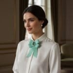 Strikdas Baroque Broche Choker-Bow-Tie-Baroque-Broche-licht-groen-groene-kraagjes-hemd-details-dames-dassen-stropdassen-green-musthave-fashion-kopen-model
