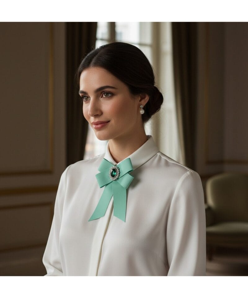 Strikdas Baroque Broche Choker-Bow-Tie-Baroque-Broche-licht-groen-groene-kraagjes-hemd-details-dames-dassen-stropdassen-green-musthave-fashion-kopen-model