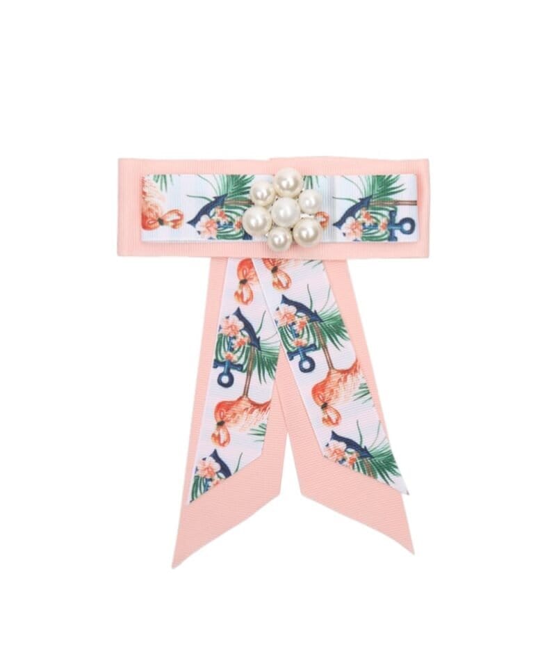 Strikdas Flamingo Pearls-roze-pink-broche-kraagjes-hemd-details-dames-dassen-stropdassen-groen-parels-print-musthave-fashion-kopen-Photoroom