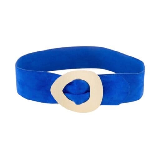 Suede-Riem-ovale gesp kobalt blauw blauwe -brede-leren-dames-riemen-trendy-gouden-gesp-kopen-bestellen