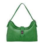 Suede Schoudertas Mareta groen groene leer schoudertassen goud draaislot kopen bestellen chique