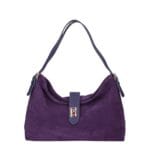 Suede Schoudertas Mareta paars paarse . leer schoudertassen goud draaislot kopen bestellen chique