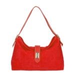 Suede Schoudertas Mareta rood rode leer schoudertassen goud draaislot kopen bestellen chique