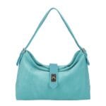 Suede Schoudertas Mareta turquoise leer schoudertassen goud draaislot kopen bestellen chique