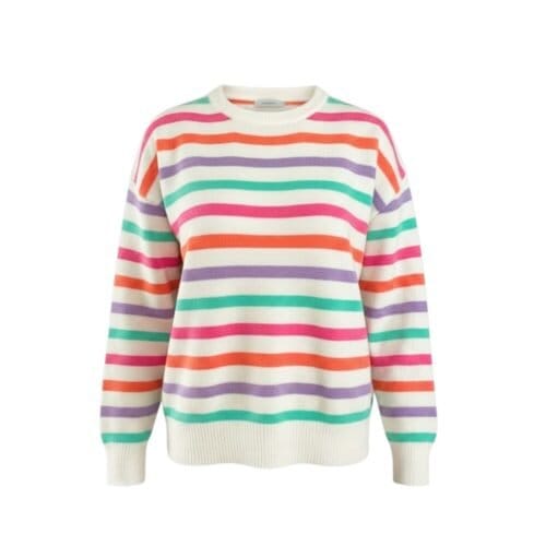 Sweater Happy Stripes wit witte Multicolor Strepenpatroon truien gekleurd gestreept patroon sweaters truien kopen bestellen1-Photoroom