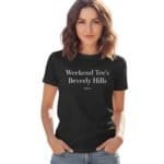 T Shirt-Beverly-Hills-zwart-zwarte-dames-t-shirts-tekst-kopen-fashion model-Photoroom
