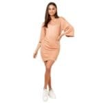 T-Shirt Jurk Shimmer licht-bruin-bruine-dames-jurken-met-glanzende-coating-trendy-kleding-yehwant-fashion-bestellen-kopen-detail (2)-Photoroom