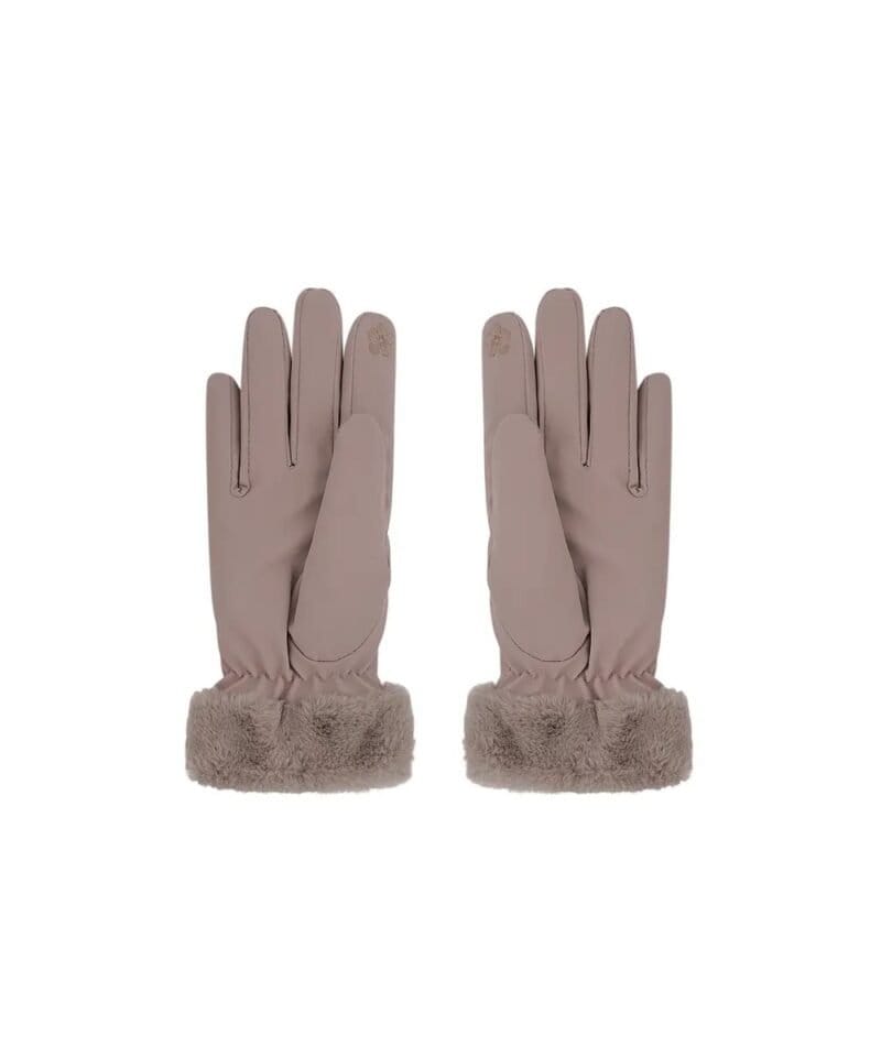 Taupe gewatteerde handschoenen Bont Taupe dames handschoen warm winter accessoires yehwang kopen bestellen achter
