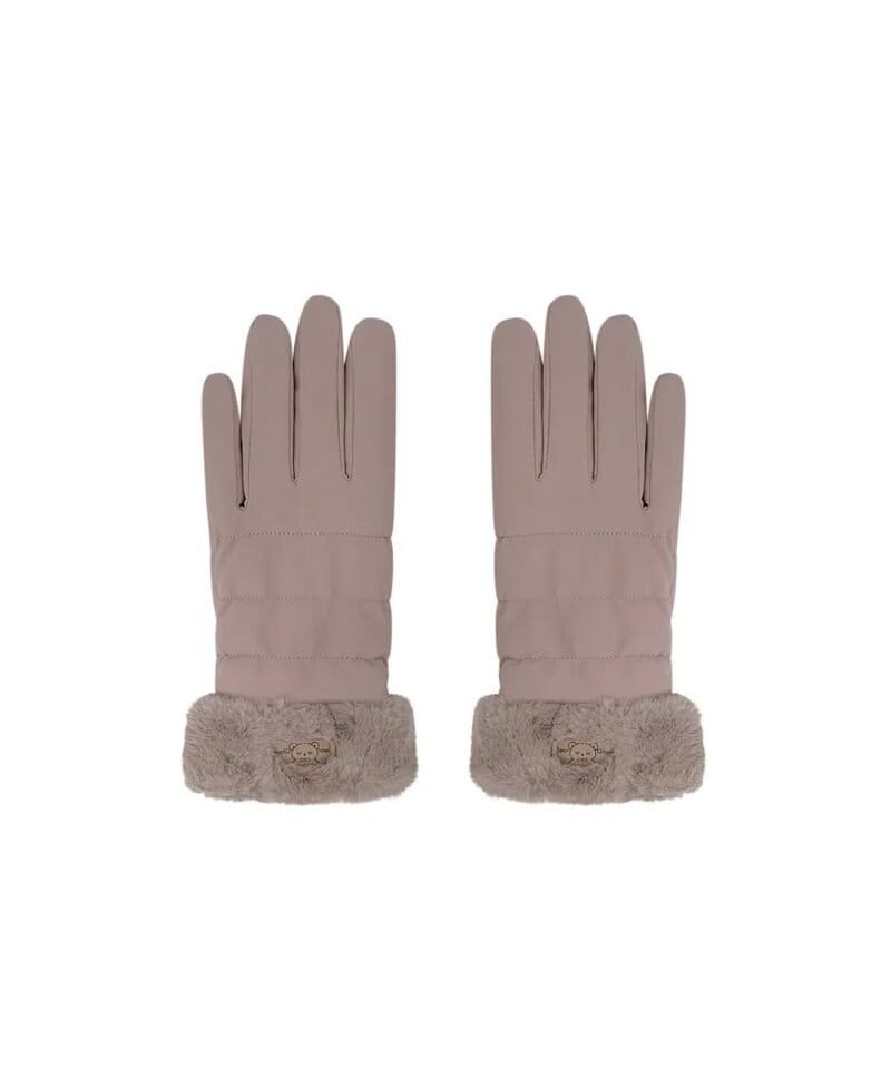 Taupe gewatteerde handschoenen Bont Taupe dames handschoen warm winter accessoires yehwang kopen bestellen1
