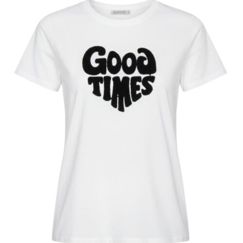Wit Shirt Good TImes wite dames strech t shirts tops wollen aplicatie tekst By CLara tops truitjes kopen bestellen -Photoroom