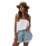 Witte Mousseline Strikjes wit katoen dames top luchtige zomer festival tops topjes kopen bestellen