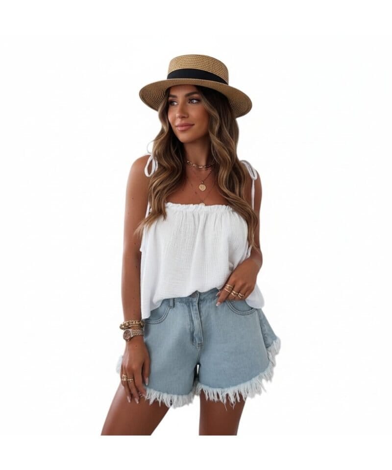Witte Mousseline Strikjes wit katoen dames top luchtige zomer festival tops topjes kopen bestellen