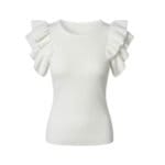 Witte Trui Vollant wit ronde hals dames topjes tops ruches mouw trendy kleding top bestellen kopen -Photoroom