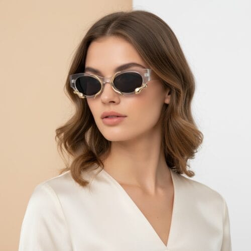 Zonnebril Gold Snake grijs grijze-unieke-zonnebrillen-met-gouden-slang-details-festival-trendy-brillen-kopen-bestellen model