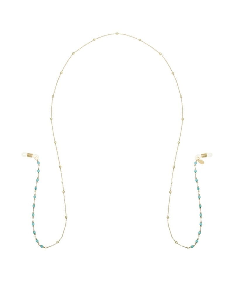 Zonnebrillen-Koord-Hawaii-goud-Blauw gouden-brillenkoord-met-mint-blauwe-kraaltjes-sunglass-cords-kopen-Photoroom