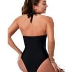 Zwart Badpak Gold Stripes zwarte sexy dames badpakken open buik detail trendy yehwang zwemkleding kopen bestellen achter 1-Photoroom