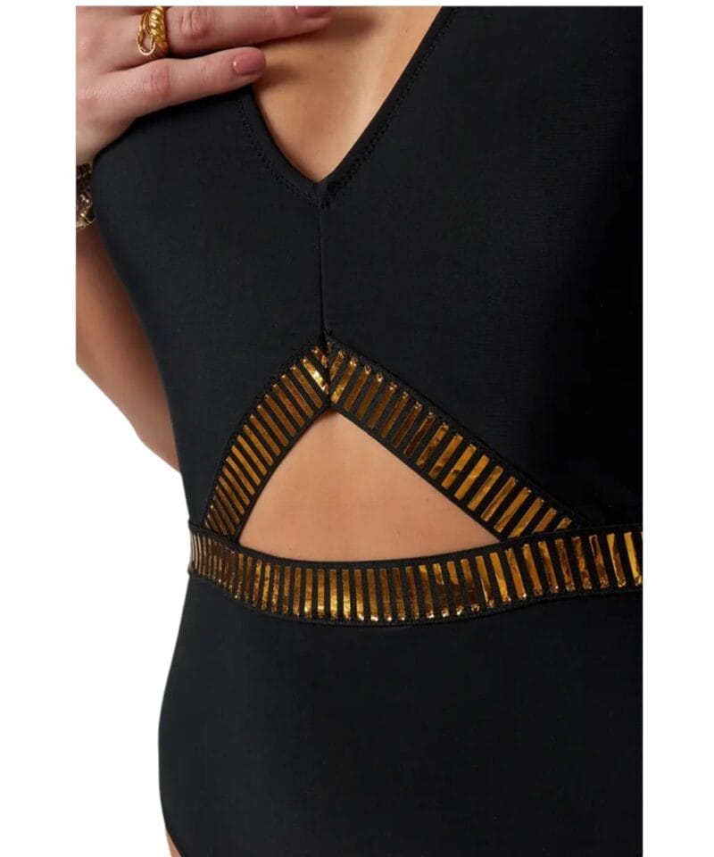 Zwart Badpak Gold Stripes zwarte sexy dames badpakken open buik detail trendy yehwang zwemkleding kopen bestellen detail1 -Photoroom