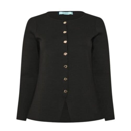 Zwart Vest Gouden Knopen zwarte lange mouwen trendy dames vesten cardigan warm chique fashion 1-Photoroom