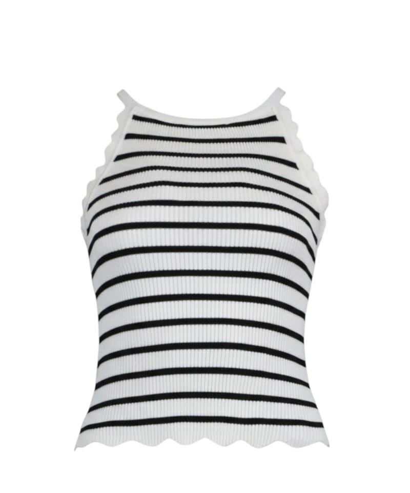 witte Halter Top Sara zwart gestreepte scallop geschulpte delen mouwloze topjes kopen fashion1-Photoroom