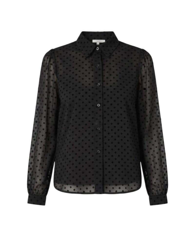 Zwarte Blouse Polka Dots trendy doorzichtige dames blouses hemden kopen bestellen suzy milly chique -Photoroom