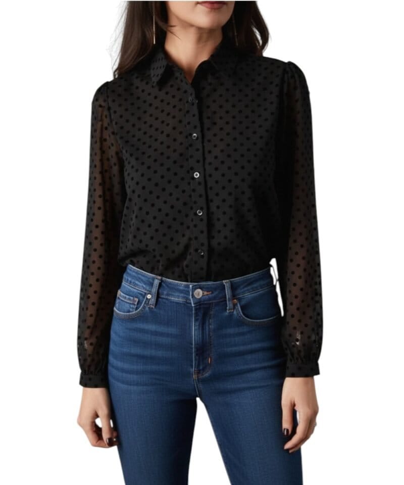 Zwarte Blouse Polka Dots trendy doorzichtige dames blouses hemden kopen bestellen suzy milly merk -Photoroom