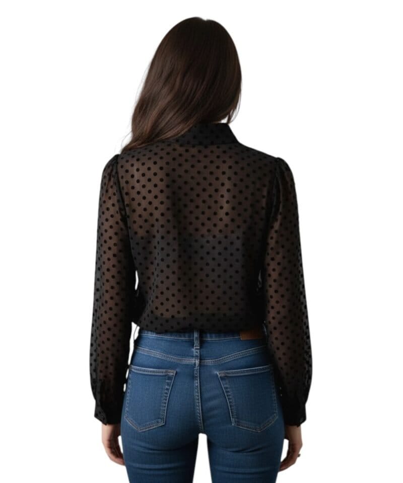 Zwarte Blouse Polka Dots trendy doorzichtige dames blouses hemden kopen bestellen suzy milly merk achter -Photoroom