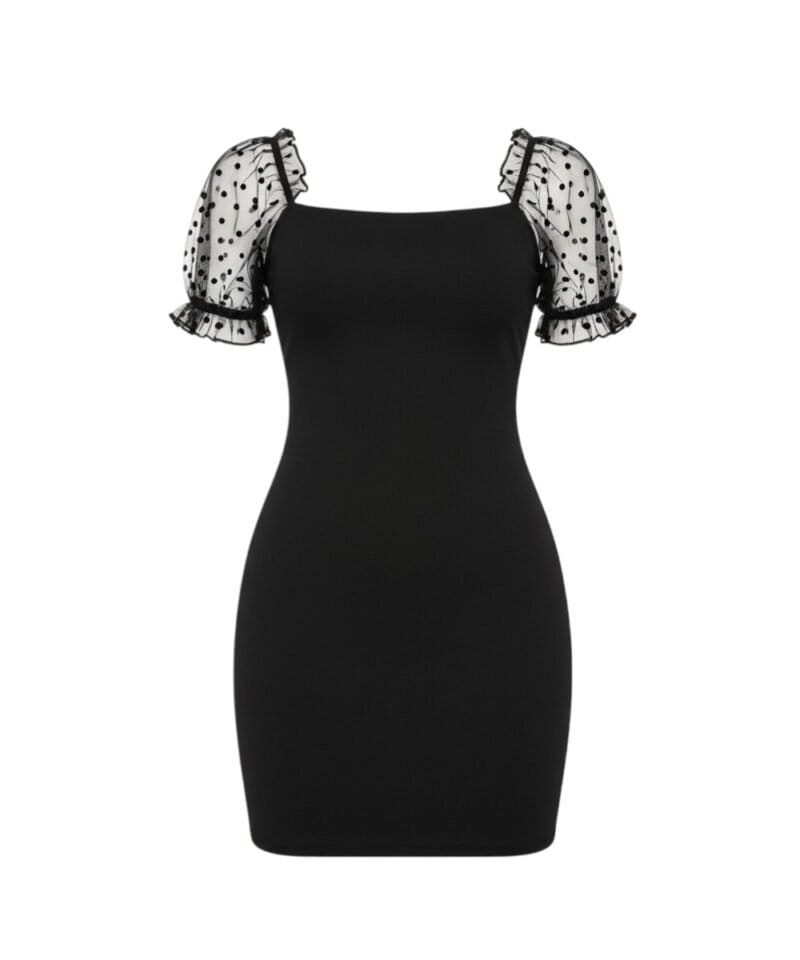 Zwarte-Jurk-Polka-Dot-Mouwtjes-zwart-dames-jurkjes-doorzichtige-mouwtjes--Photoroom