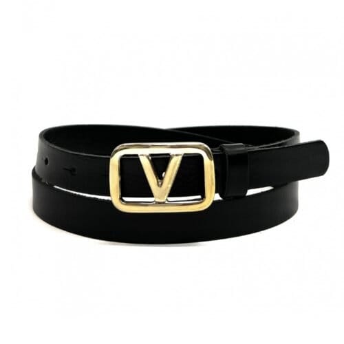 Leren Riem Gouden V Gesp zwart leder riemen met gouden V gesp 2 cm breed trendy riemen kopen bestellen
