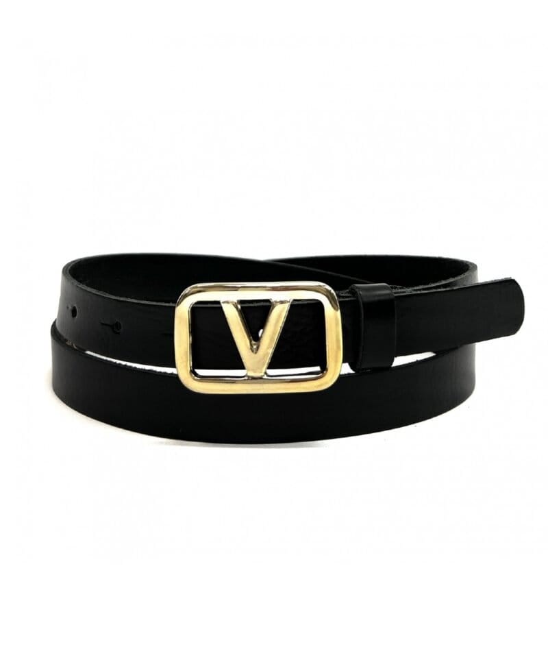 Leren Riem Gouden V Gesp zwart leder riemen met gouden V gesp 2 cm breed trendy riemen kopen bestellen