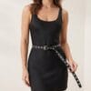 Zwarte leren Riem eyelets zilveren oogjes zwart leer leren suede gouden eyelets riemen dames accessoires kopen bestellen lang model