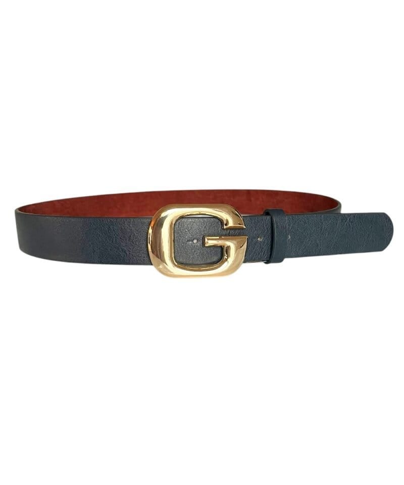blauwe Leren RIem Gouden G blauw Gesp leer chique dames riemen grote goud gesp kopen bestellen1