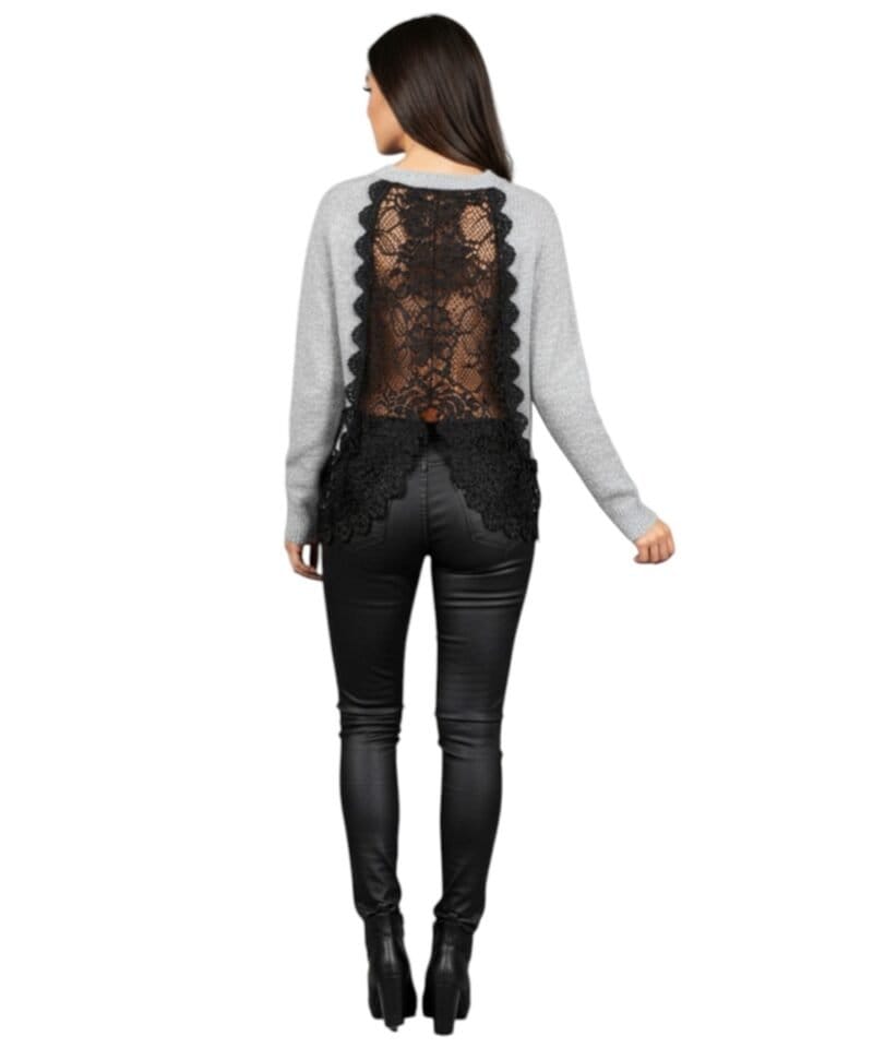 Grijze Trui Lace Back sexy-sweater--