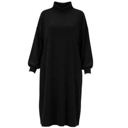 zwart Corduroy Col Jurk zwarte lange warme jurken col jurk guiliano dames kleding kopen bestellen -Photoroom