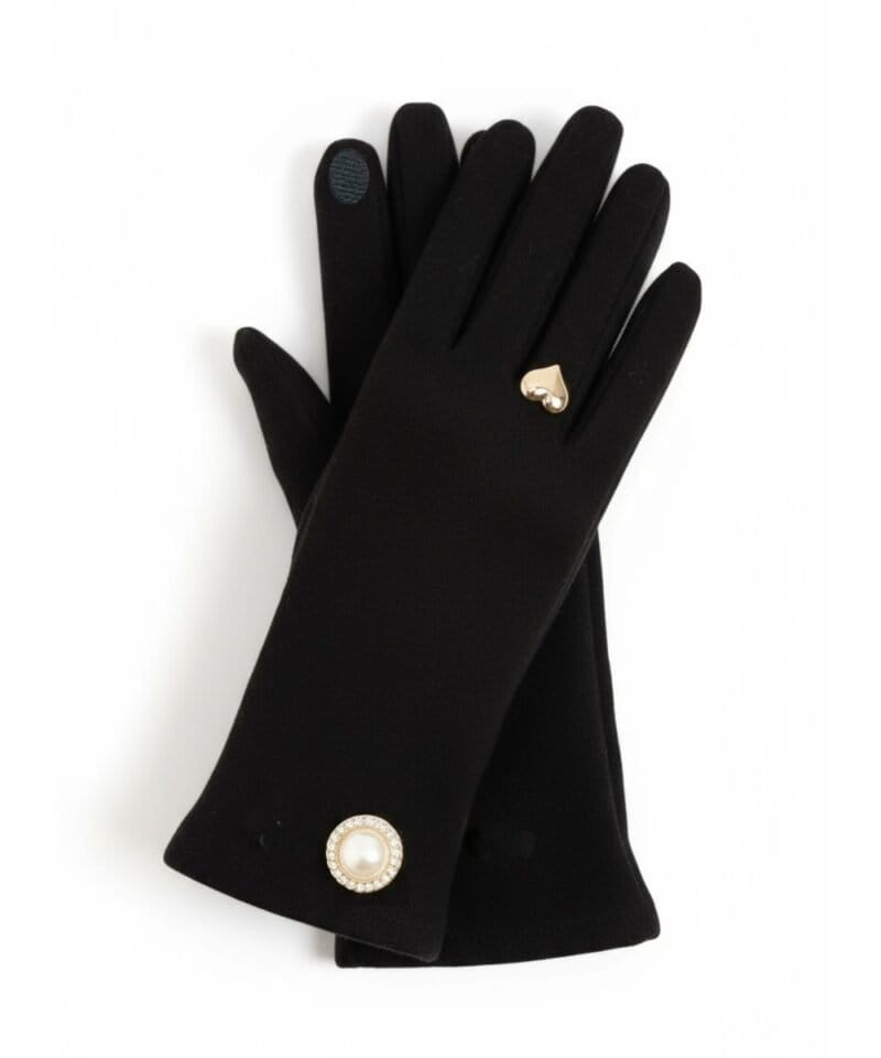zwarte handschoenen hart ring zwart dames handschoen met gouden hart en parel details trendy fashion warme kopen bestellen2
