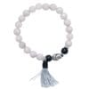 Armband-Buddha-wit witte-kralen-zwart-armband-zilveren-bedel-en-beige-kwastje-boho-dames-sieraden-armbanden