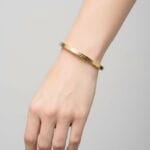 Armband-Snake-Skin-goud-gouden-dames-rvs-armbanden-bracelet-armcandy-online-bestellen-sieraden-fashion model