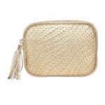 Gouden Geweven Leren Cameratas goud met kwastje trendy chique dames tassen kopen bestellen