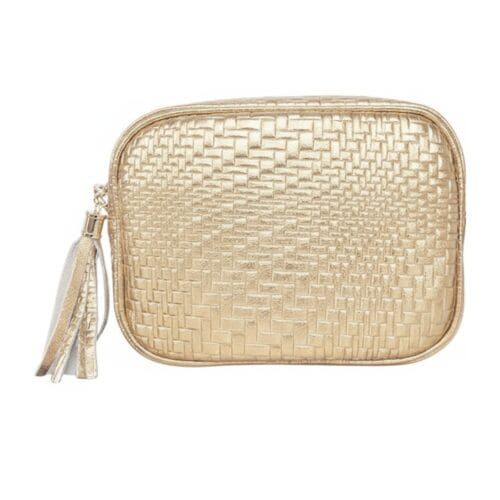 Gouden Geweven Leren Cameratas goud met kwastje trendy chique dames tassen kopen bestellen