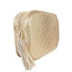 Gouden Geweven Leren Cameratas goud met kwastje trendy chique dames tassen kopen bestellen zij