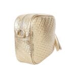 Gouden Geweven Leren Cameratas goud met kwastje trendy chique dames tassen kopen bestellen zijkant