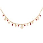 Ketting-Be-Happy-goud-gouden-kettingen-rode-steentjes-muntjes-fashion-sieraden-kopen-details