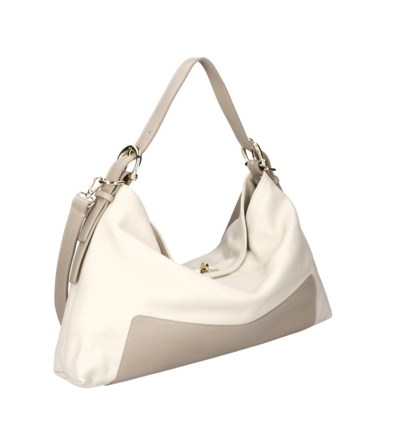 Leren Handtas Jasmine beige leren schoudertas taupe hengsels details zachte ruime leren dames tassen italie kopen