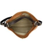 Leren Handtas Jasmine cognac leren schoudertas donker bruin bruine hengsels details zachte ruime leren dames tassen italie kopen open