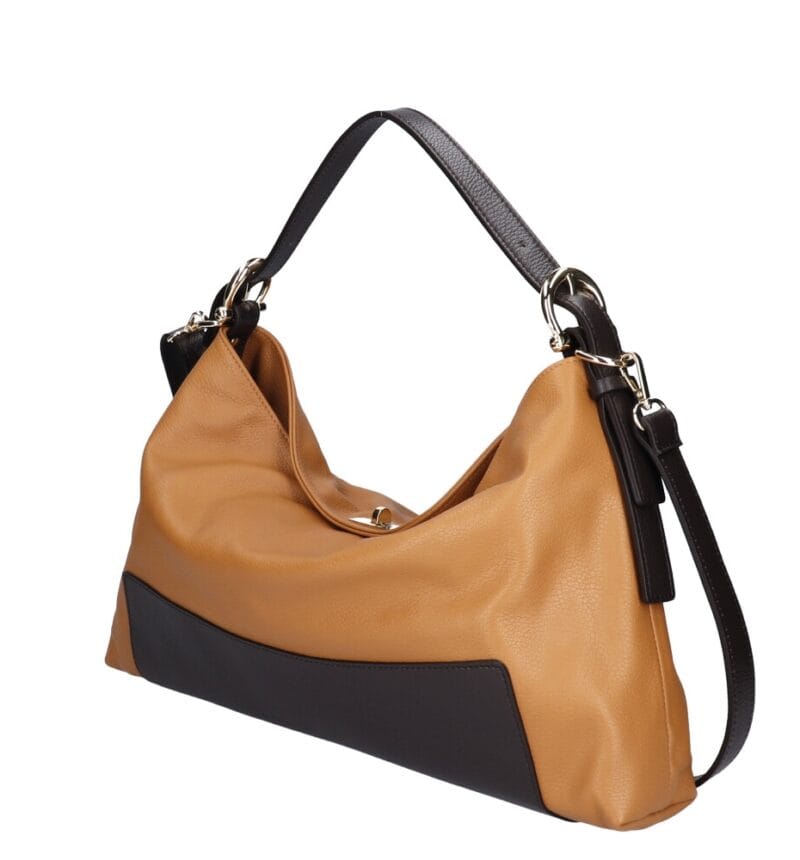Leren Handtas Jasmine cognac leren schoudertas donker bruin bruine hengsels details zachte ruime leren dames tassen italie kopen zij