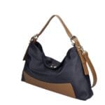 Leren Handtas Jasmine donker blauw blauwe navy leren schoudertas cognac hengsels details zachte ruime leren dames tassen italie kopen