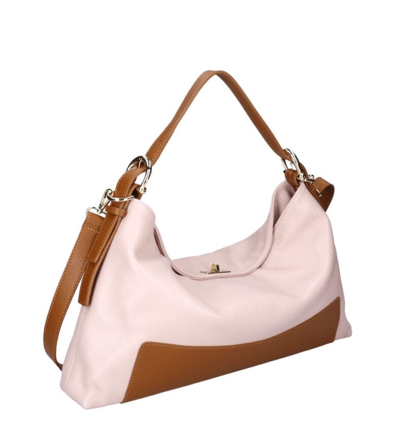 Leren Handtas Jasmine roze leren schoudertas cognac hengsels details zachte ruime leren dames tassen italie kopen voor