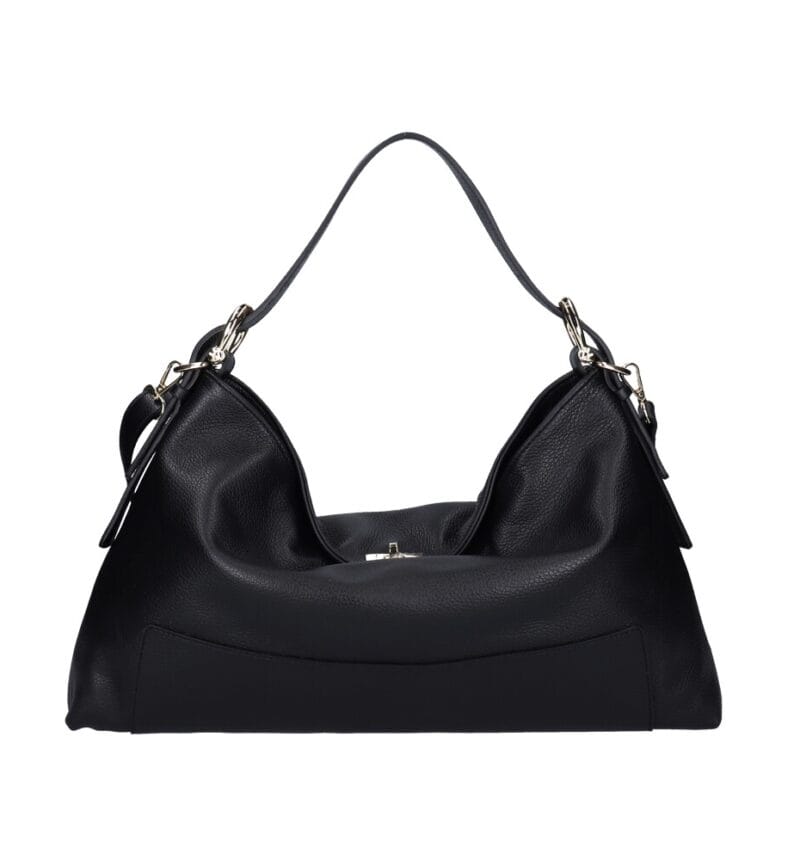 Leren Handtas Jasmine zwart zwarte leren schoudertas hengsels details zachte ruime leren dames tassen italie kopen voor