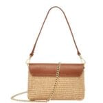 Leren Schoudertas Raffia Love cognac leren schoudertas raffia met leer houten draaislot lang gouden kettinghengsel musthave fashion bags tassen kopen achterkant-Photoroom