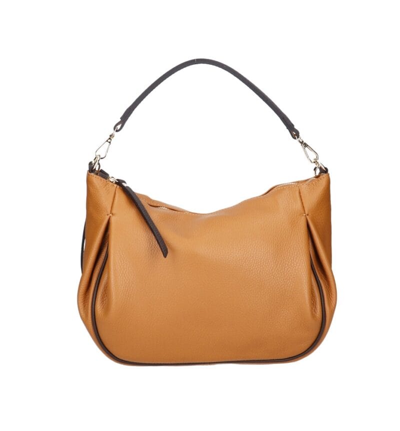 Leren Schoudertas Rosan cognac ruime zacht leren schoudertas donker bruine hengsel details leder tassen dames kopen bestellen zij